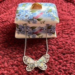 Butterfly Necklace w/ Shell Inlay & Bone China Trinket Box
